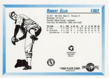 1993 Fleer ProCards Sarasota White Sox SGA #1362 Robert Ellis Back