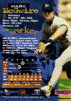 1994 Stadium Club - First Day Issue #358 Mark McGwire Back