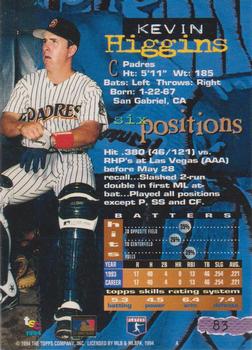 1994 Stadium Club - First Day Issue #83 Kevin Higgins Back
