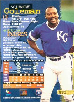 1994 Stadium Club - First Day Issue #570 Vince Coleman Back
