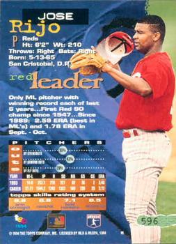 1994 Stadium Club - First Day Issue #596 Jose Rijo Back