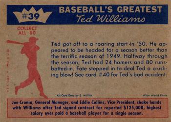 1959 Fleer Ted Williams #39 Joe Cronin / Eddie Collins / Ted Williams Back