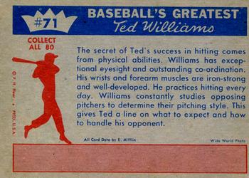 1959 Fleer Ted Williams #71 Ted Williams Back