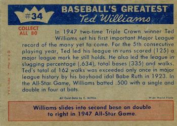 1959 Fleer Ted Williams #34 Ted Williams Back