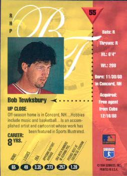 1994 Studio #55 Bob Tewksbury Back