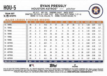 2024 Topps Houston Astros #HOU-5 Ryan Pressly Back