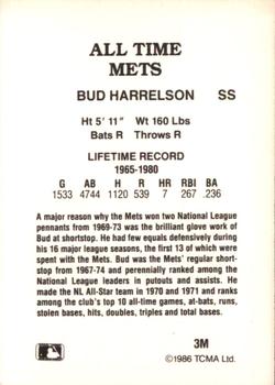 1987 TCMA Collectors Kits Reprints - 1986 All-Time New York Mets - Color #3M Bud Harrelson Back
