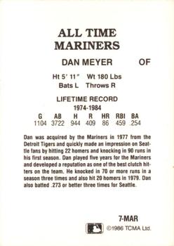 1987 TCMA Collectors Kits Reprints - 1986 All-Time Seattle Mariners - Color #7-MAR Dan Meyer Back