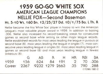 1987 TCMA Collectors Kits Reprints - 1981 1959 Chicago White Sox #1981-2 Nellie Fox Back