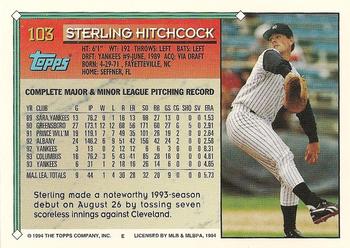 1994 Topps #103 Sterling Hitchcock Back