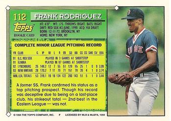 1994 Topps #112 Frank Rodriguez Back