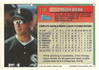 1994 Topps #118 Jason Bere Back