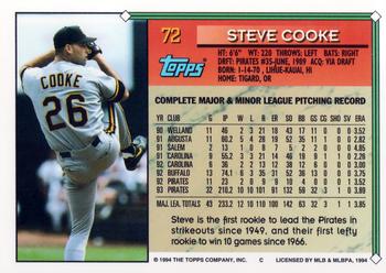 1994 Topps #72 Steve Cooke Back