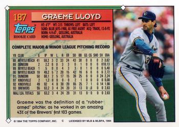 1994 Topps #187 Graeme Lloyd Back