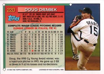 1994 Topps #220 Doug Drabek Back