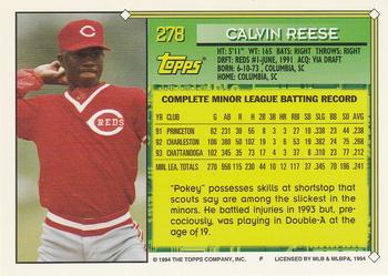 1994 Topps #278 Calvin Reese Back