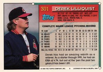1994 Topps #301 Derek Lilliquist Back