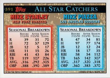 1994 Topps #391 Mike Piazza / Mike Stanley Back