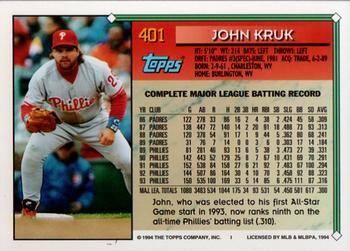 1994 Topps #401 John Kruk Back