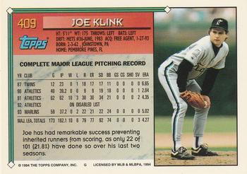 1994 Topps #409 Joe Klink Back