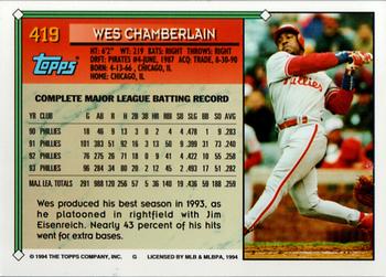 1994 Topps #419 Wes Chamberlain Back