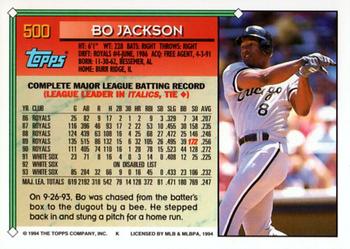 1994 Topps #500 Bo Jackson Back