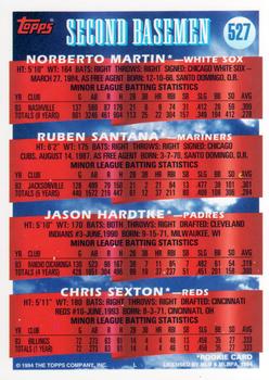 1994 Topps #527 2B Prospects (Norberto Martin / Ruben Santana / Jason Hardtke / Chris Sexton) Back