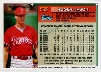 1994 Topps #533 Roger Mason Back