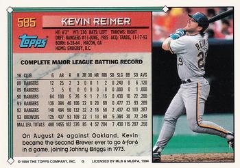 1994 Topps #585 Kevin Reimer Back