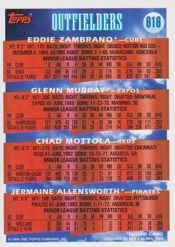 1994 Topps #616 OF Prospects (Eddie Zambrano / Glenn Murray / Chad Mottola / Jermaine Allensworth) Back