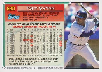 1994 Topps #620 Tony Gwynn Back
