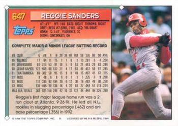 1994 Topps #647 Reggie Sanders Back