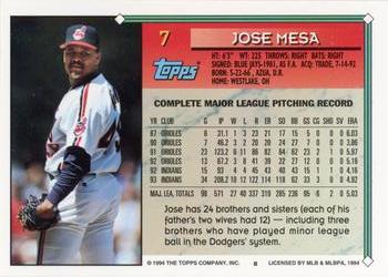 1994 Topps #7 Jose Mesa Back