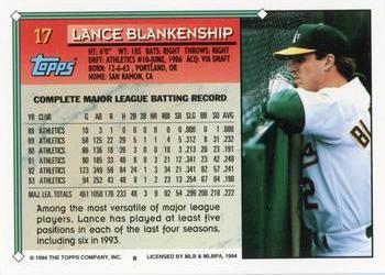 1994 Topps #17 Lance Blankenship Back