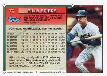 1994 Topps #73 Billy Spiers Back
