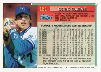 1994 Topps #151 Greg Gagne Back
