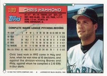 1994 Topps #189 Chris Hammond Back