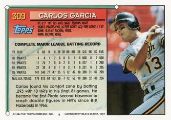 1994 Topps #309 Carlos Garcia Back