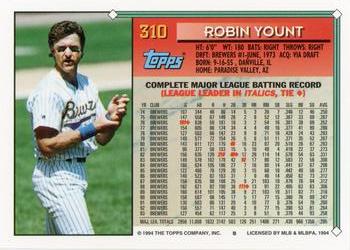 1994 Topps #310 Robin Yount Back
