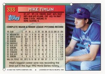1994 Topps #333 Mike Timlin Back