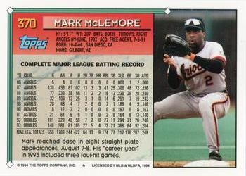 1994 Topps #370 Mark McLemore Back