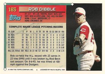1994 Topps #183 Rob Dibble Back