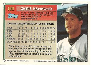 1994 Topps #189 Chris Hammond Back