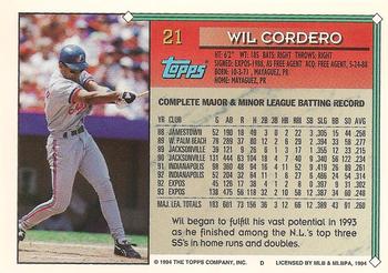 1994 Topps #21 Wil Cordero Back