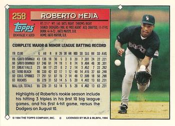 1994 Topps #258 Roberto Mejia Back