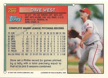 1994 Topps #266 Dave West Back