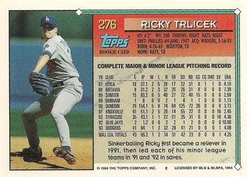 1994 Topps #276 Ricky Trlicek Back