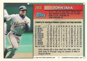 1994 Topps #283 John Jaha Back
