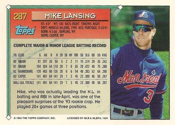 1994 Topps #287 Mike Lansing Back