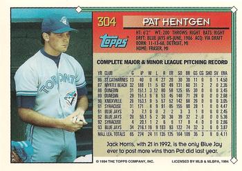 1994 Topps #304 Pat Hentgen Back